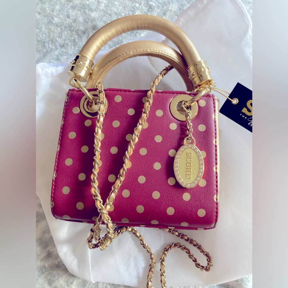 SCORE! Jacqui Classic Top Handle Crossbody Satchel - Red and Gold